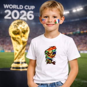 Tricou South Africa World Cup Fifa 2026, din bumbac 100%, tricou alb, Copii | Dama | Barbat - Img 5