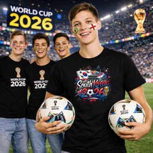 Tricou South Korea World Cup 2026 Fifa, din bumbac 100%, tricou negru, Copii | Dama | Barbat - Img 7