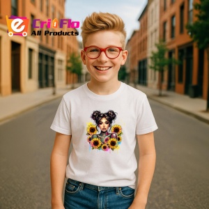 Tricou space buns girl sunflower burst, fata cu cocuri si floarea soarelui exploziva, Copii | Dama | Barbat - Img 7