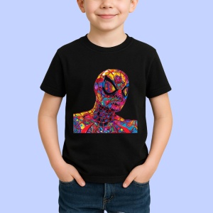 Tricou Spiderman pop art cu pumn in fata fundal alb Copii | Dama | Barbat, culoare negru - Img 3