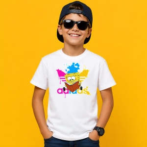 Tricou Spongebob Citind Cartea Vopsea Improscata Logo Mov Urban Design, din bumbac 100% Copii | Dama | Barbat - Img 2