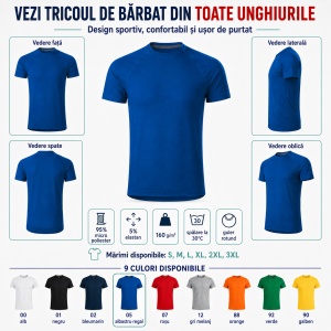 Tricou Sport Bărbați Malfini Destiny 175, 95% Micro Poliester, 5% Elastan, 160 g/m², Extra Dry, Slim Fit, Guler Rotund, Mărimi S 2XL - Img 8