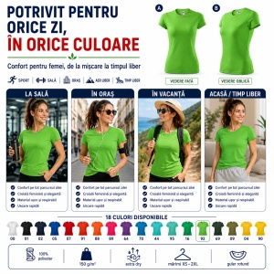 Tricou Sport Damă Malfini Fantasy, 100% Poliester Extra Dry, Croială Cambrată, Guler Rotund, 18 Culori, XS–2XL - Img 6