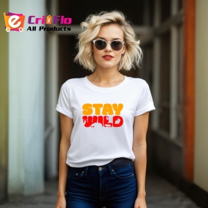 Tricou Stay Wild Text Portocaliu Cu Labuta Animal, din bumbac 100% , tricou alb pentru Copii | Dama | Barbat - Img 7