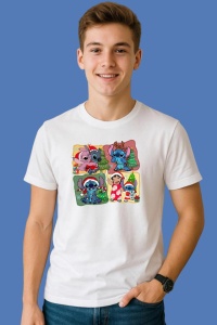 Tricou Stitch Craciun Patrate Colorate, din bumbac 100%, tricou alb, Copii | Dama | Barbat - Img 3