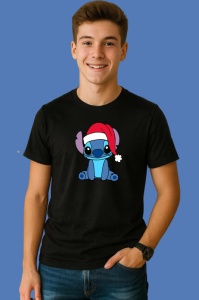 Tricou Stitch Cu Caciula Rosie Craciun, din bumbac 100% Copii | Dama | Barbat