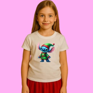 Tricou Stitch Elf De Craciun, din bumbac 100%, tricou alb, Copii | Dama | Barbat