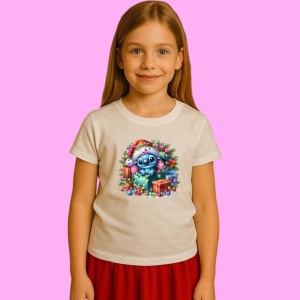 Tricou Stitch In Coronita Cu Cadouri Colorate, din bumbac 100%, tricou alb, Copii | Dama | Barbat - Img 2