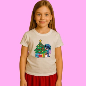 Tricou Stitch Langa Brad Si Cadouri, din bumbac 100%, tricou alb, Copii | Dama | Barbat - Img 2