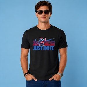Tricou Stitch Logo Colorat Just Do It, din bumbac 100%, tricou negru, Copii | Dama | Barbat