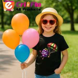 Tricou Strugure amuzant de vara cu parasuta, Fructe, Copii | Dama, culoare negru - Img 3