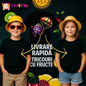 Tricou Strugure amuzant de vara cu parasuta, Fructe, Copii | Dama, culoare negru - Img 6
