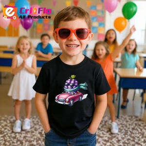Tricou Strugure amuzant de vara in masina, Fructe, Copii | Dama, culoare negru - Img 4