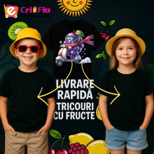 Tricou Strugure amuzant de vara pe scuter, Fructe, Copii | Dama, culoare negru - Img 6