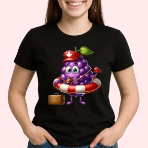 Tricou Strugure amuzant de vara salvamar, Fructe, Copii | Dama, culoare negru - Img 2