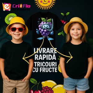 Tricou Strugure amuzant de vara scafandru, Fructe, Copii | Dama, culoare negru - Img 6