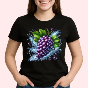 Tricou Struguri mov si stropi reci, Fructe, Copii | Dama, culoare negru - Img 2