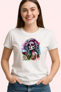Tricou sugar skull girl wine and roses, fata cu craniu dulce vin si trandafiri, Copii | Dama | Barbat
