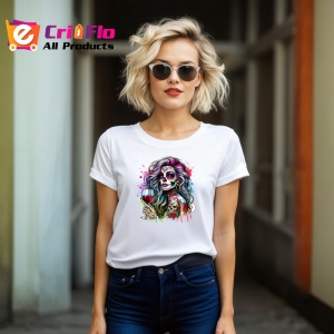 Tricou sugar skull girl wine and roses, fata cu craniu dulce vin si trandafiri, Copii | Dama | Barbat - Img 11