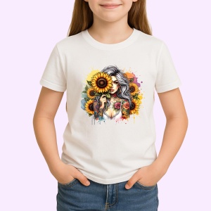 Tricou sunflower cover girl dreamy look, fata visatoare acoperita cu floarea soarelui, Copii | Dama | Barbat - Img 3