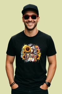 Tricou Sunflower cover girl dreamy look, fata visatoare acoperita cu floarea soarelui, Copii | Dama | Barbat , tricou negru - Img 3