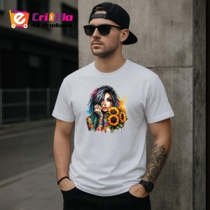 Tricou sunflower eye rainbow girl, fata curcubeu cu floarea soarelui in ochi, Copii | Dama | Barbat - Img 4