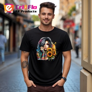 Tricou Sunflower eye rainbow girl, fata curcubeu cu floarea soarelui in ochi, Copii | Dama | Barbat , tricou negru - Img 10