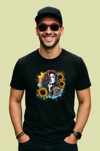Tricou Sunflower tattoo hand shy girl, fata timida cu tatuaj floarea soarelui pe mana, Copii | Dama | Barbat , tricou negru - Img 4