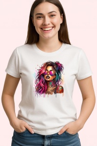 Tricou sunglasses girl rainbow style tattooed, fata cu ochelari stil curcubeu si tatuaje, Copii | Dama | Barbat - Img 3