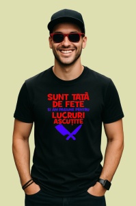 Tricou sunt tata de fete si am pasiune pentru lucruri ascutite mesaj glumet, Copii | Dama | Barbat , tricou negru - Img 3