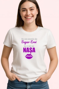 Tricou Super Nasa Mov Buze, din bumbac 100%, tricou alb, Dama | Barbat - Img 2