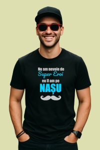 Tricou Super Nasu Albastru Mustata, din bumbac 100%, tricou negru, Dama | Barbat