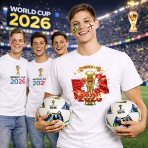 Tricou Switzerland World Cup 2026 Fifa V2, din bumbac 100%, tricou alb, Copii | Dama | Barbat - Img 7