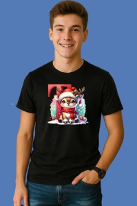 Tricou T Litera Craciun Cu Ren Si Fulgi, din bumbac 100% Copii | Dama | Barbat - Img 2
