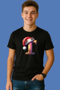 Tricou T Litere Alfabet Craciun Impodobite Cu Decoratiuni, din bumbac 100% Copii | Dama | Barbat - Img 2