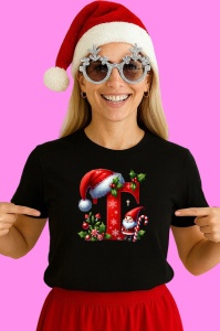 Tricou T Litere Craciun Cu Spiridus Si Caciula Mos, din bumbac 100% Copii | Dama | Barbat - Img 2