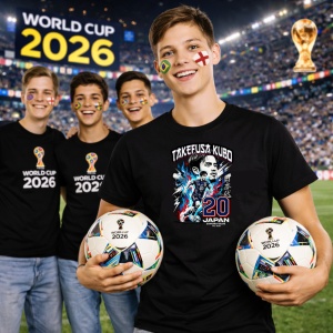 Tricou Takefusa Kubo Japan World Cup Fifa 2026, din bumbac 100%, tricou negru, Copii | Dama | Barbat - Img 7
