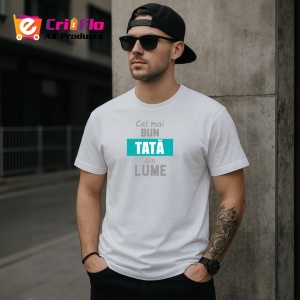 Tricou Tata V5 Dreptunghi Turcoaz, din bumbac 100% , tricou alb pentru Barbat - Img 2