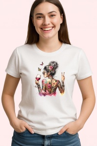 Tricou tattooed girl back peace wine, fata tatuata cu spatele si semnul pacii cu pahar de vin, Copii | Dama | Barbat - Img 4