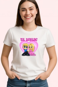 Tricou Te Iubesc Cuplu Cartoon, din bumbac 100%, tricou alb, Dama | Barbat - Img 3