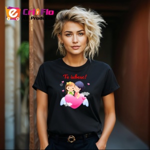 Tricou Te Iubesc Cuplu Copii Pe Nori Inima Roz, din bumbac 100%, tricou negru Dama | Barbat - Img 4