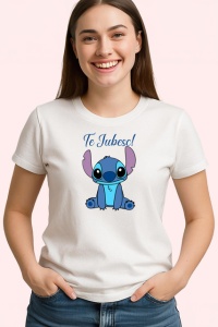 Tricou Te Iubesc Stitch Personaj Albastru, din bumbac 100% , tricou alb pentru Copii | Dama | Barbat - Img 3