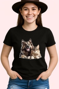 Tricou Terrier cu blana lunga si pisica blanda prietenie perfecta Copii | Dama | Barbat Barbat - Img 7