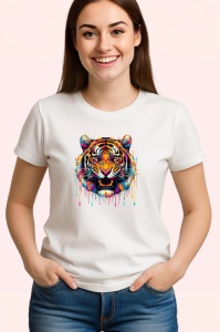 Tricou Tigru pop art cu stropi de culoare fundal alb Copii | Dama | Barbat - Img 3