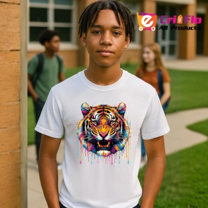 Tricou Tigru pop art cu stropi de culoare fundal alb Copii | Dama | Barbat - Img 4