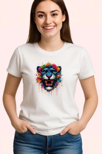 Tricou Tigru turbat cu flori si coama inflacarata Copii | Dama | Barbat - Img 3
