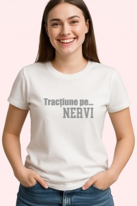 Tricou Tractiune Pe Nervi Mesaj Amuzant Auto, din bumbac 100% , tricou alb pentru Copii | Dama | Barbat - Img 2