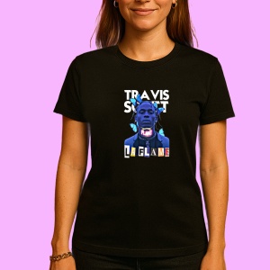 Tricou Travis Scott - La Flame si fluturi albastrii, muzica Hip-Hop / Emo Rap, Dama | Barbat | Copii, Culoare Negru