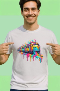 Tricou Tren in miscare cu vopsea curcubeu si splash Copii | Dama | Barbat - Img 2