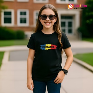 Tricou Tricolor Romania cu text negru Negru |Colectia Tricouri Romania - Img 8